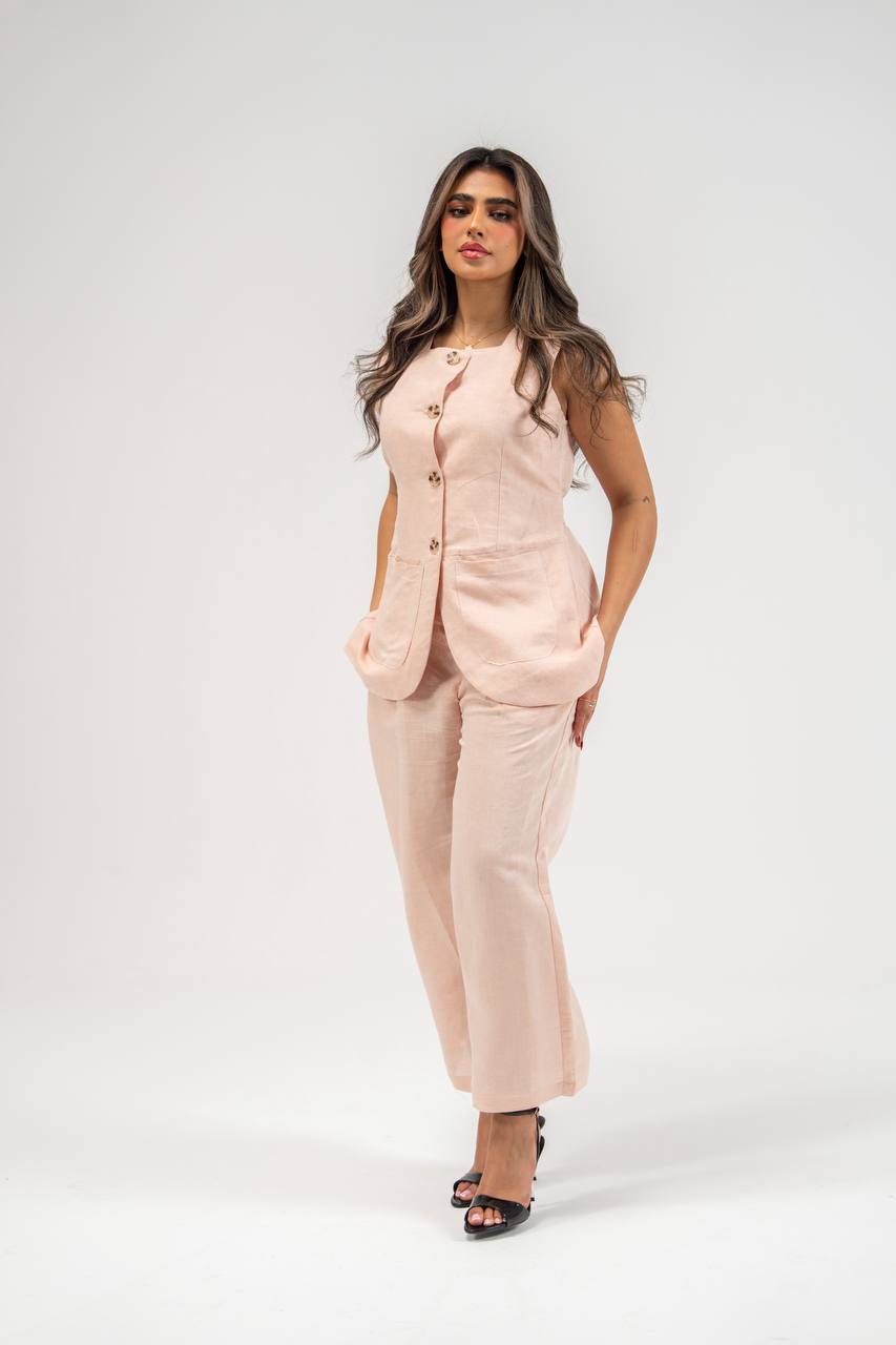 Vest and pants set, light pink linen.C:230