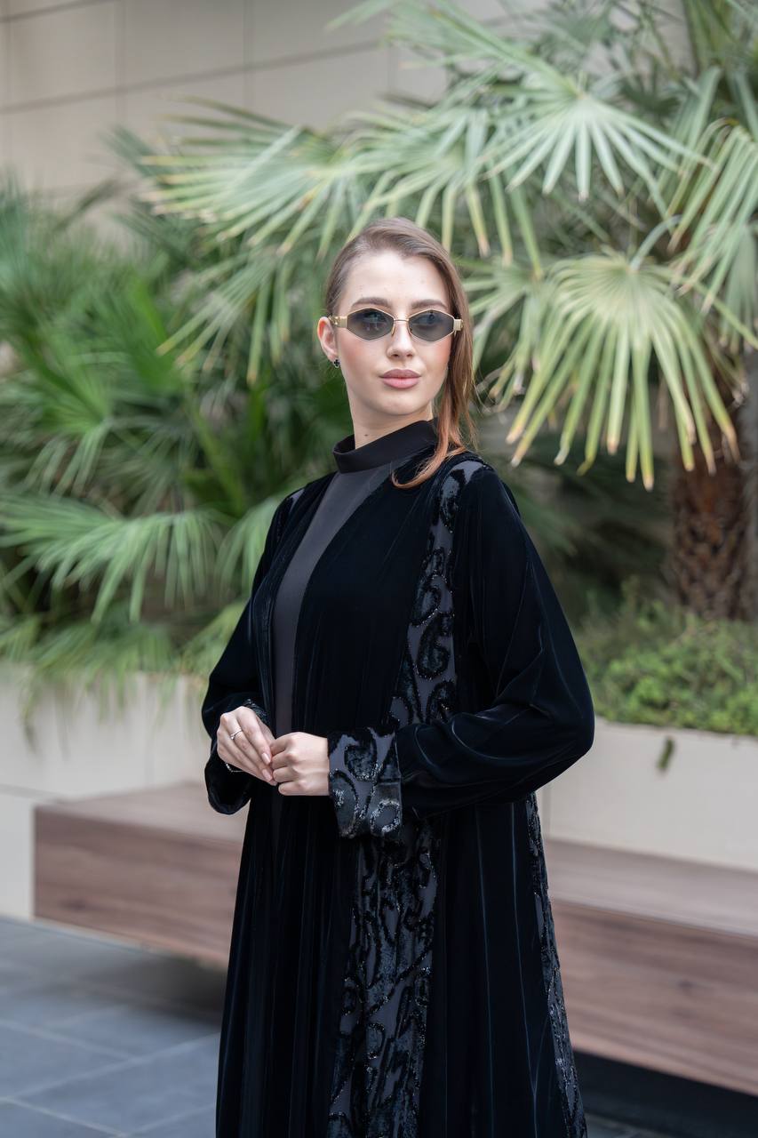 Black velvet abaya.C:6699