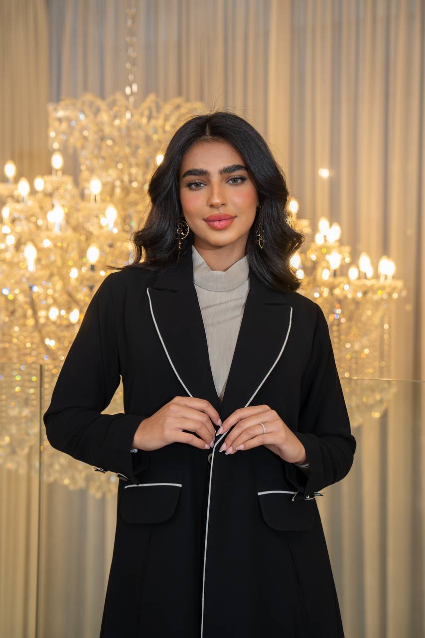 Black crepe blazer abaya. C:6707