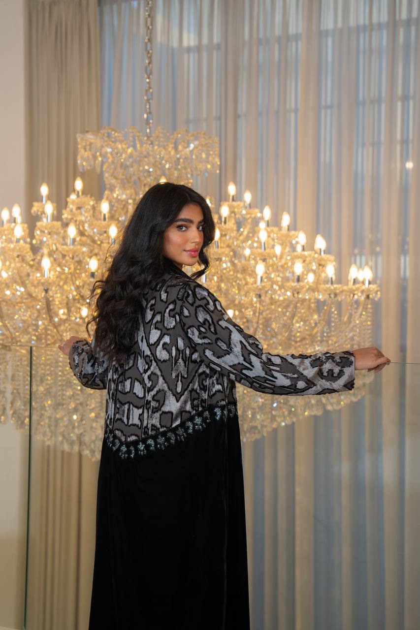 Black velvet blazer abaya. C:6703