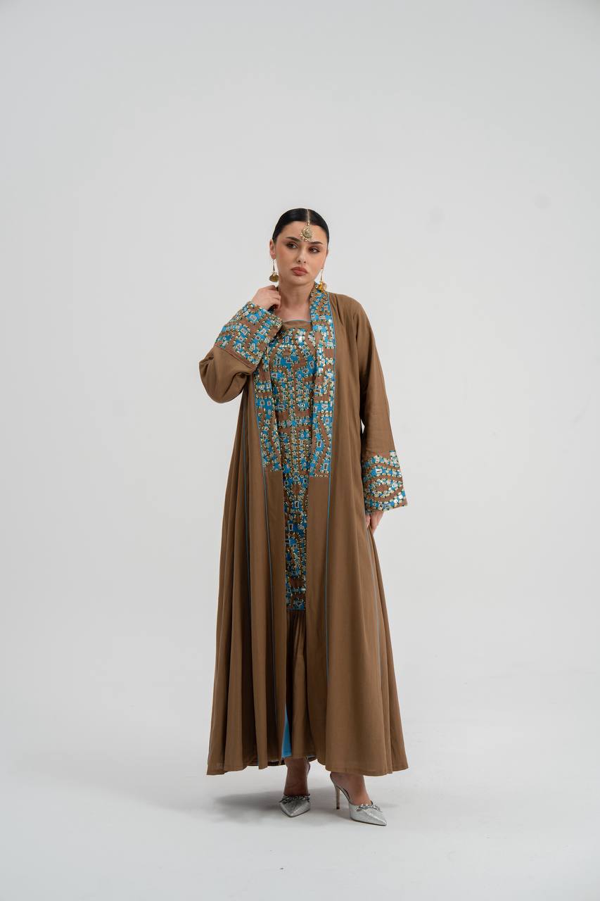 Abaya and dress set, linen with embroidery. C:6743
