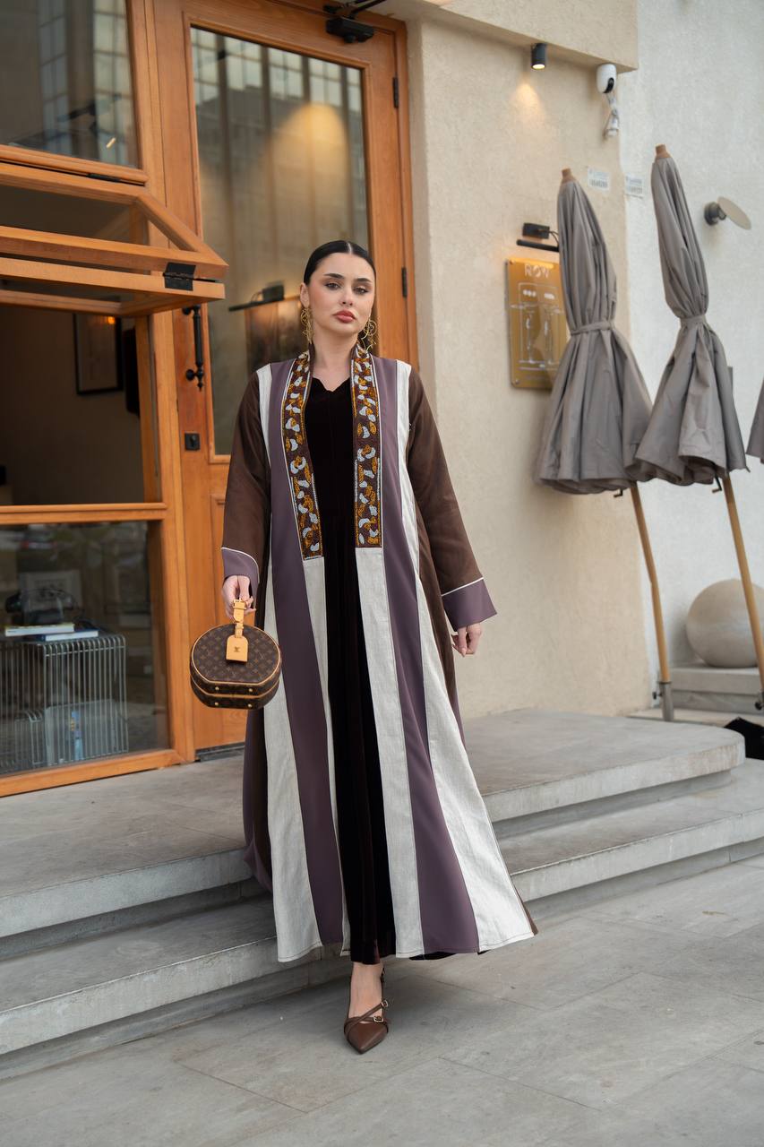 Linen abaya with embroidery. C:6747