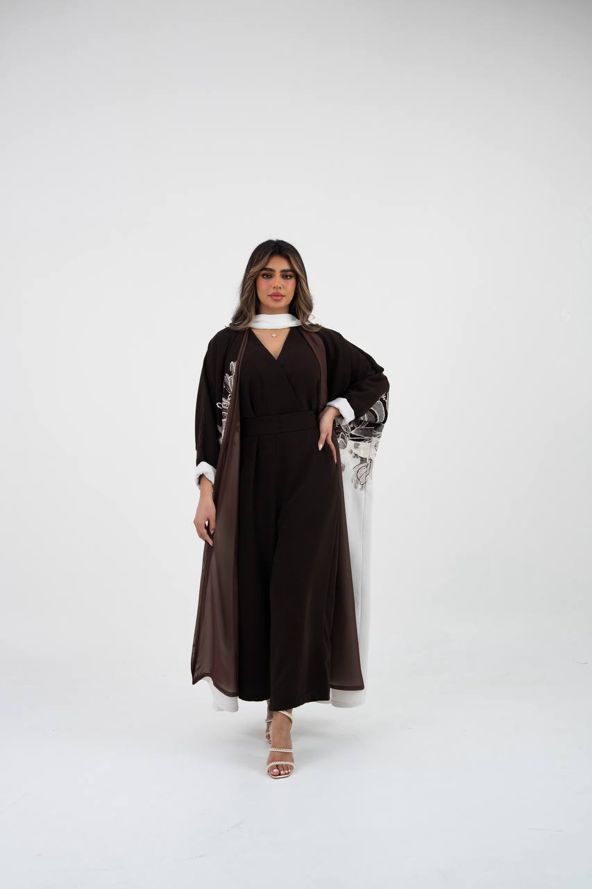 A crepe bisht abaya with embroidery.C:6767
