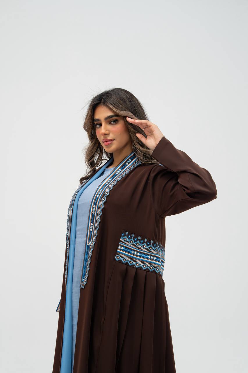 Brown crepe fabric abaya with embroidery. C: 6702 brown crepe