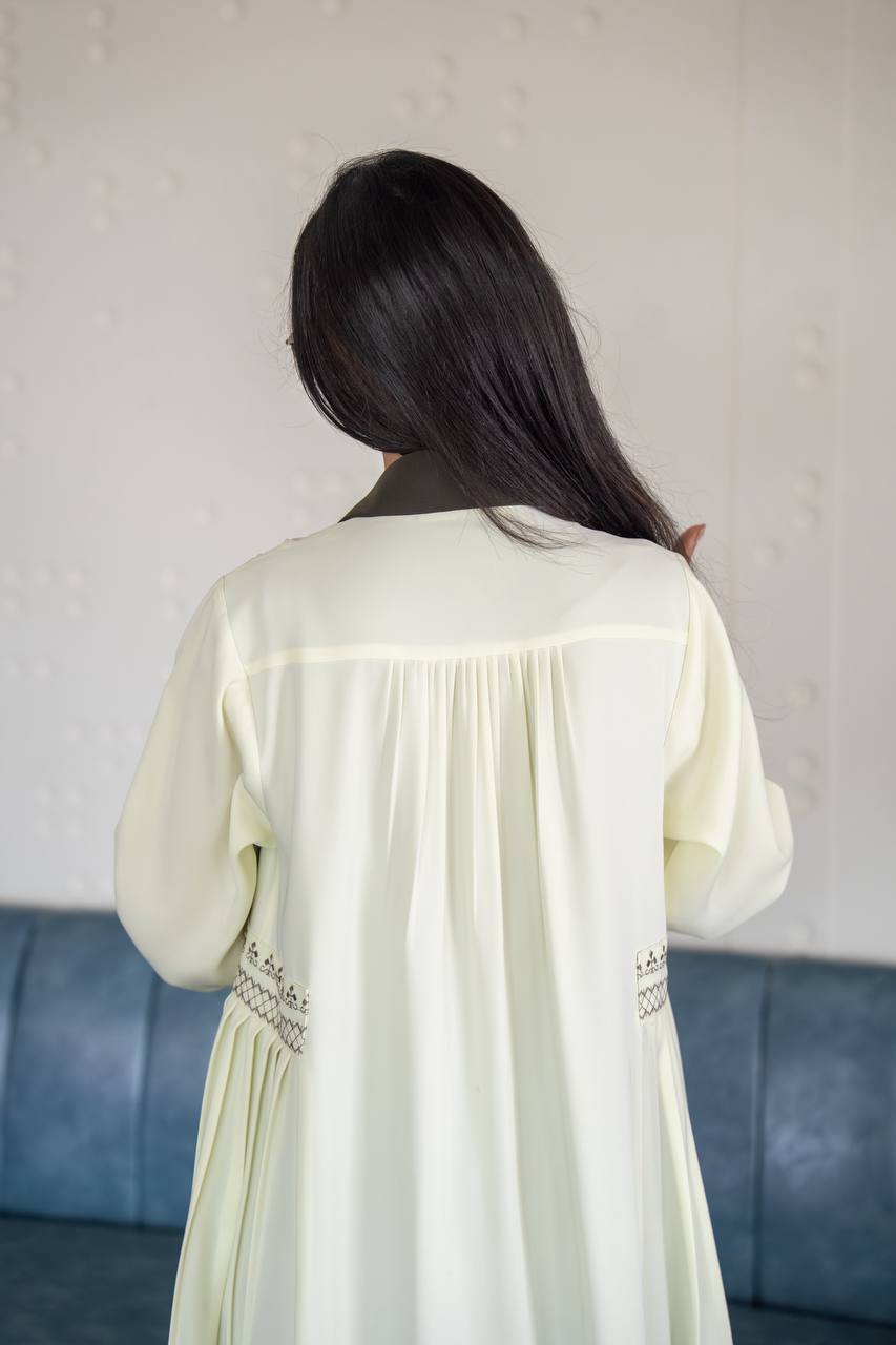 Yellow crepe blazer abaya. C:6778