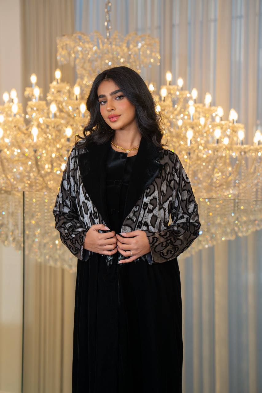 Black velvet blazer abaya. C:6703