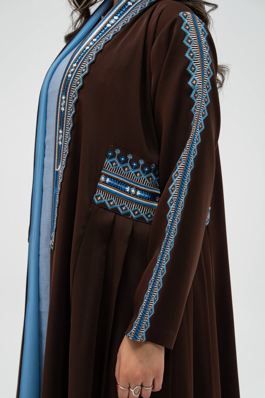 Brown crepe fabric abaya with embroidery. C: 6702 brown crepe