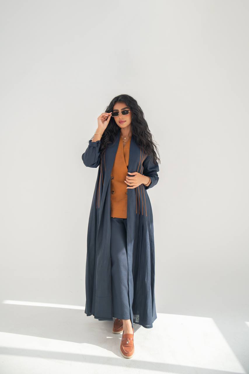 navy blue abaya dress Two Piece Open Abaya with Slip Navy