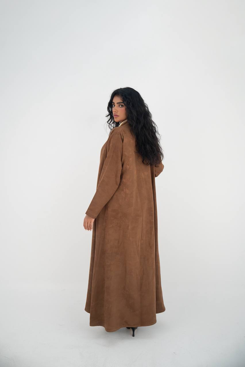 Honey-colored crepe jacquard abaya C:6645 Brown