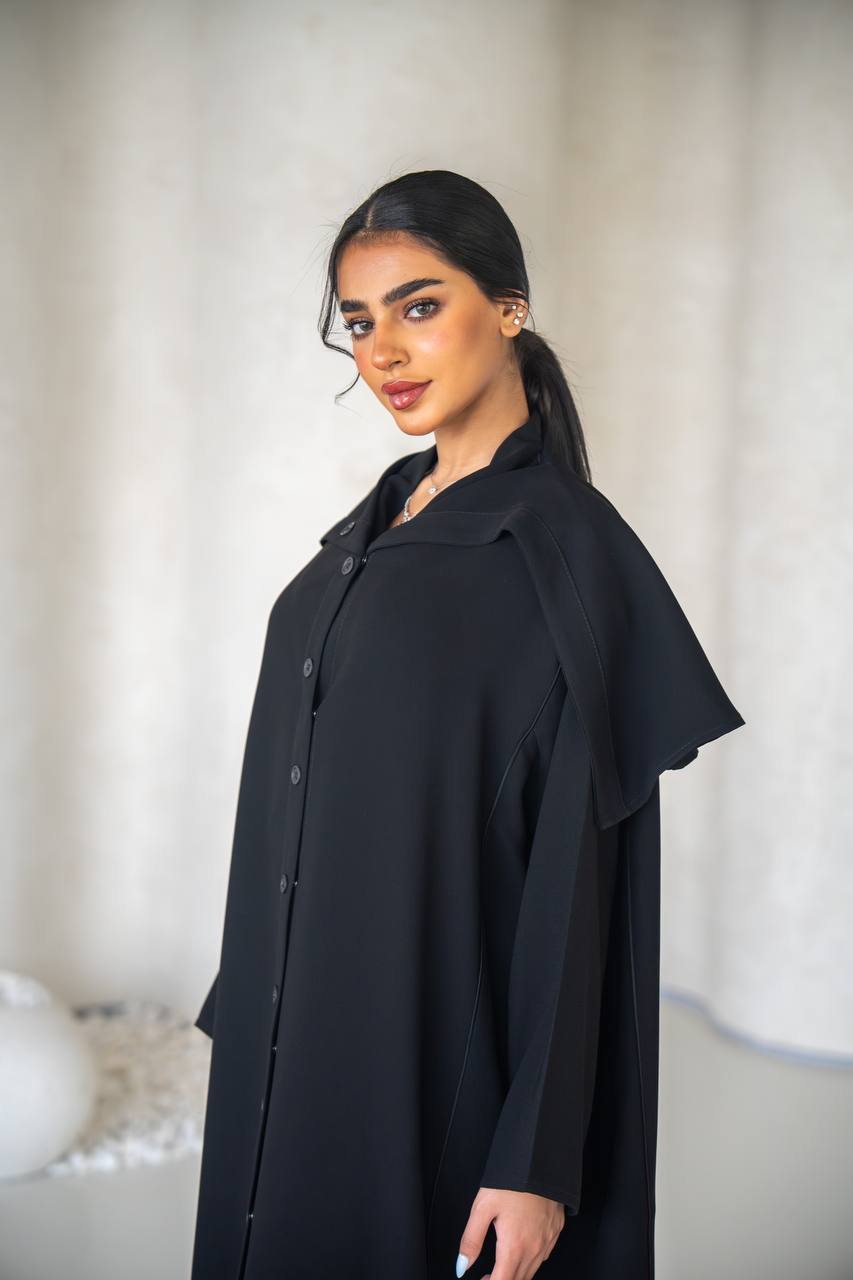 Free size abaya in black crepe fabric C:6638 (Free size)