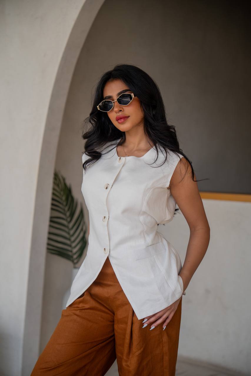 Linen pants and vest set, C:202 Biege-Camel