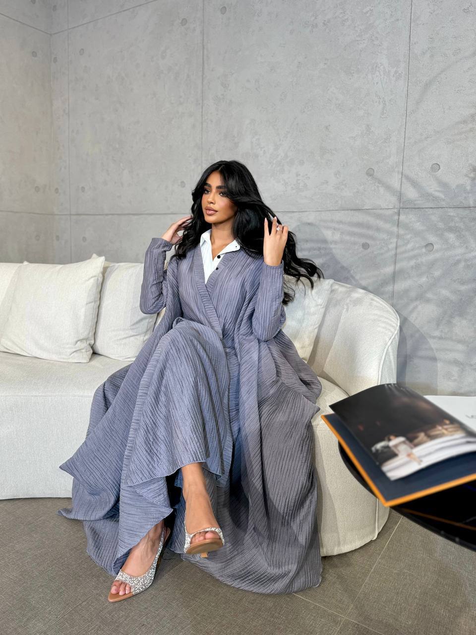Crepe Abaya Grey C:6505 Gray (Free size)