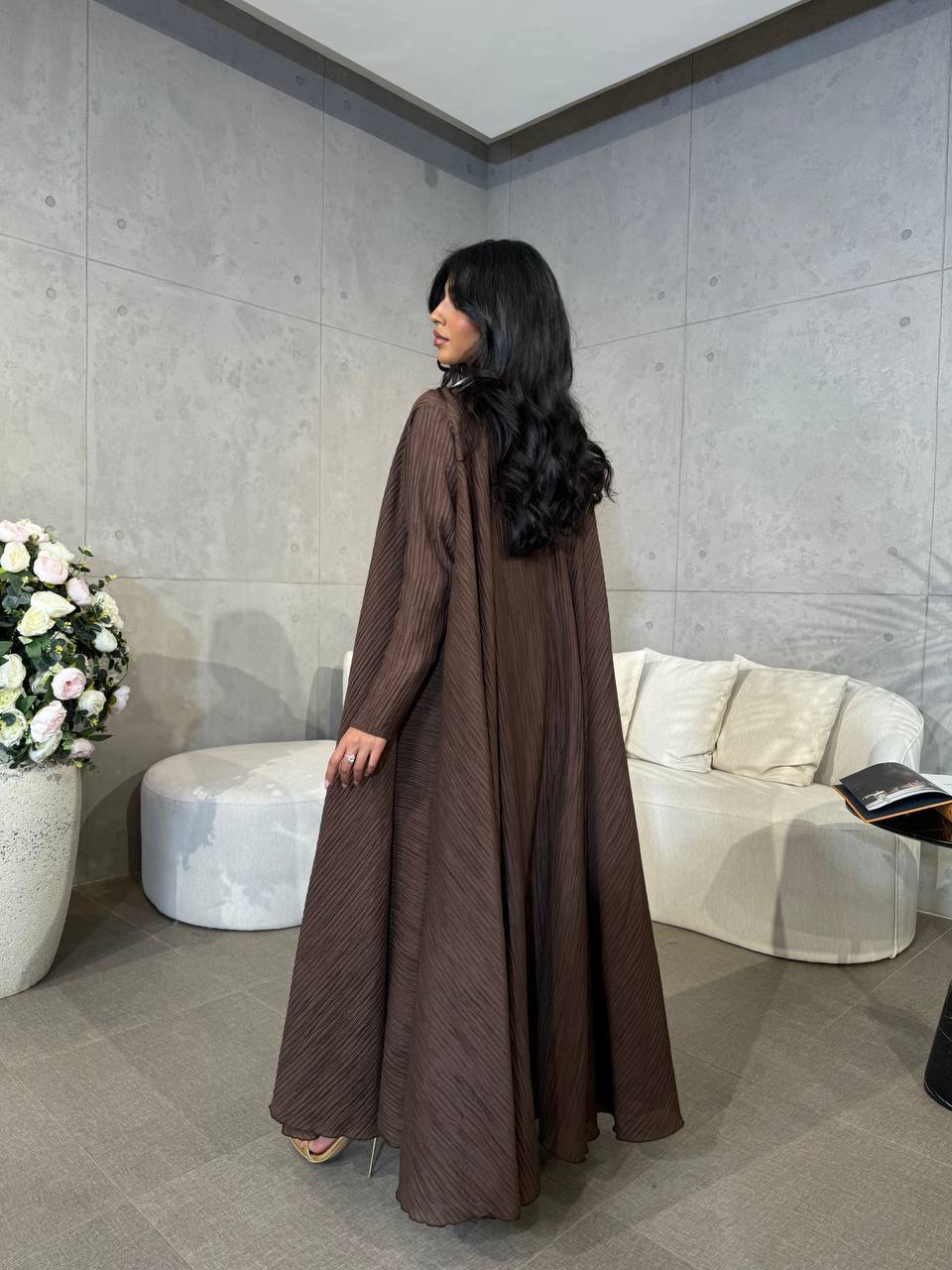 Abaya Crepe Brown C:6505 Brown (Free size)