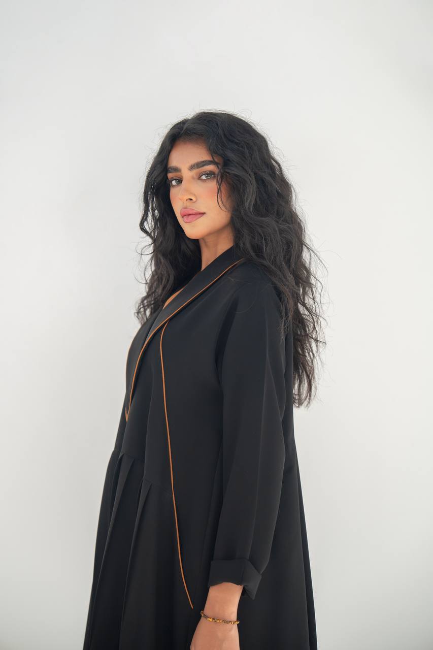 Black crepe blazer abaya C:6633 Black