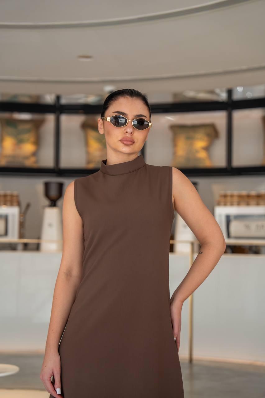 Brown crepe dress.C:217