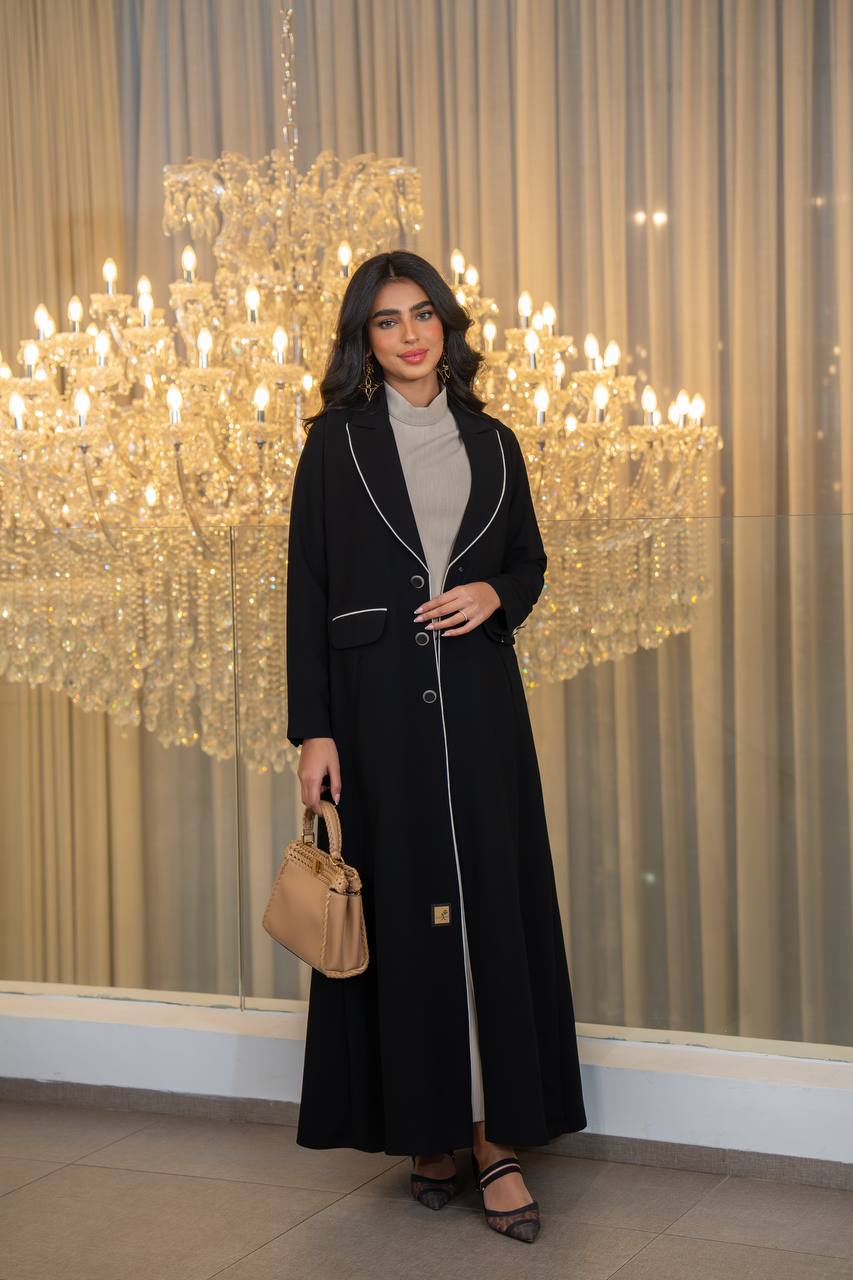 Black crepe blazer abaya. C:6707