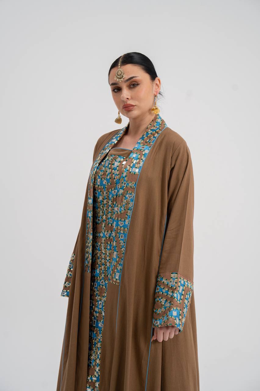 Abaya and dress set, linen with embroidery. C:6743