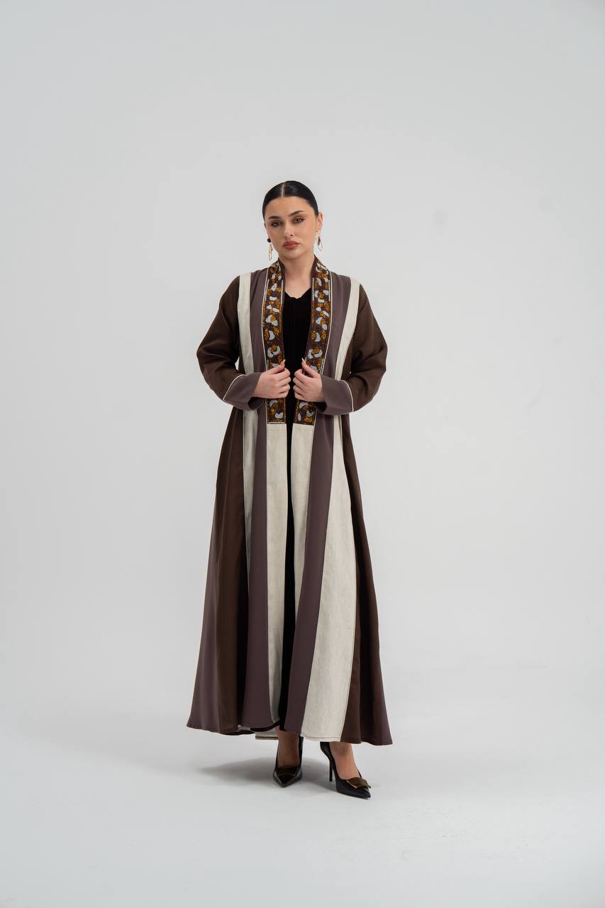 Linen abaya with embroidery. C:6747