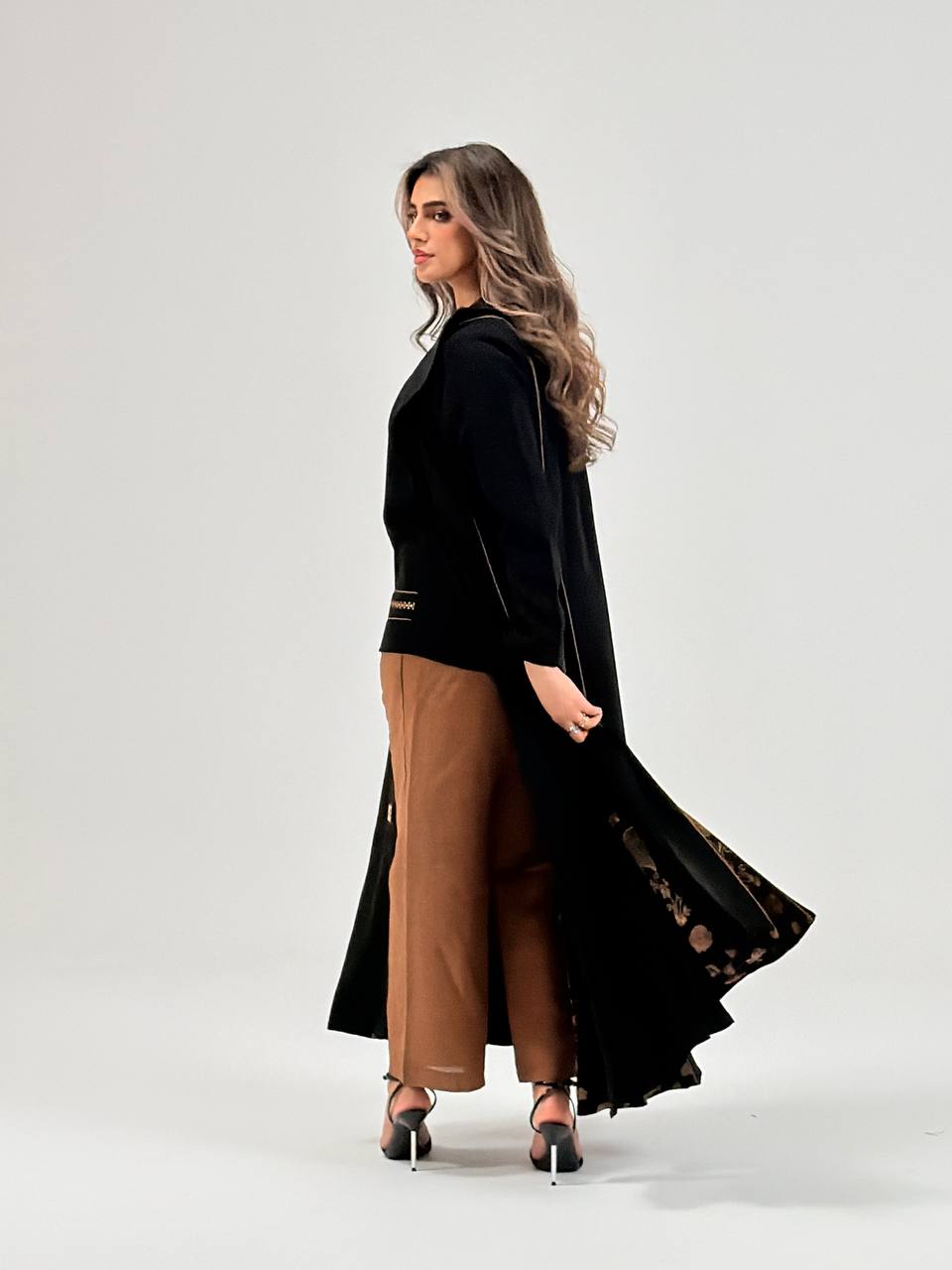 Black crepe abaya with embroidery. C:6770