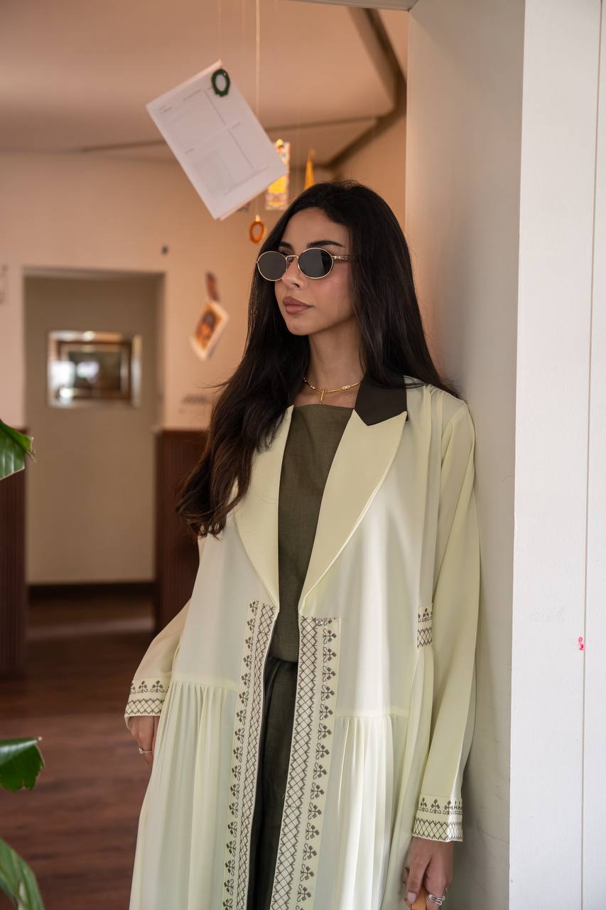 Yellow crepe blazer abaya. C:6778