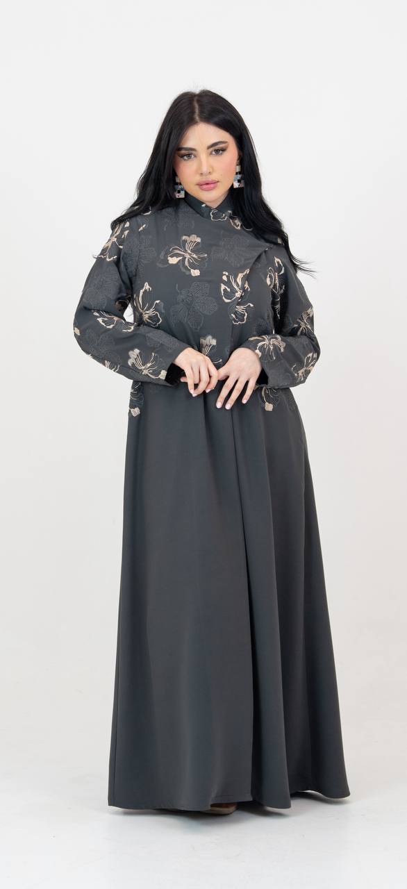 Crepe abaya in gray with embroidery. C:6765