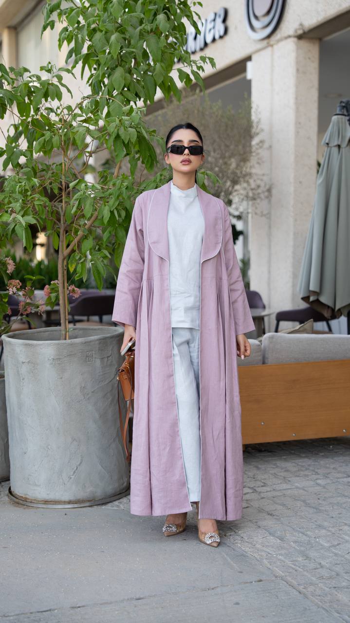 Linen abaya, pink color.C:6633