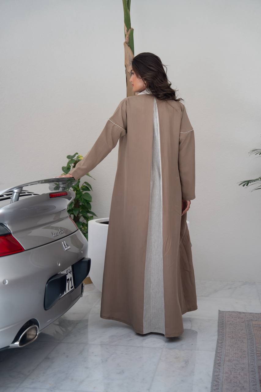 Light brown linen blazer abaya.C:6801