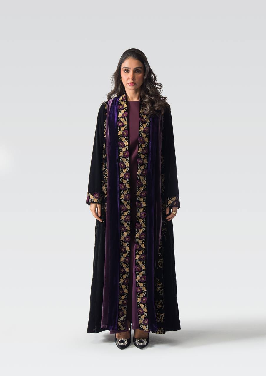 Velvet abaya with embroidery.C:6834