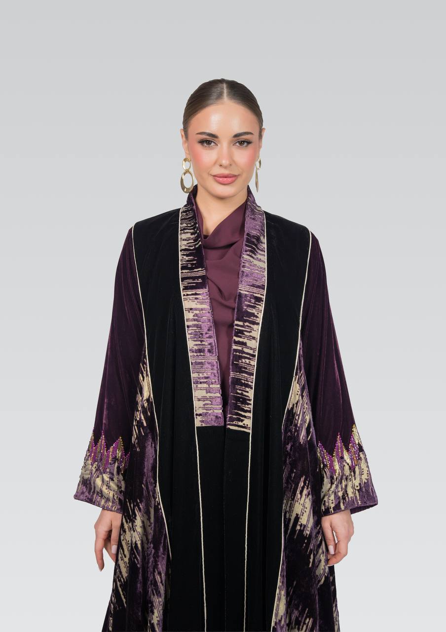 Velvet abaya with hand-beading.C:6838