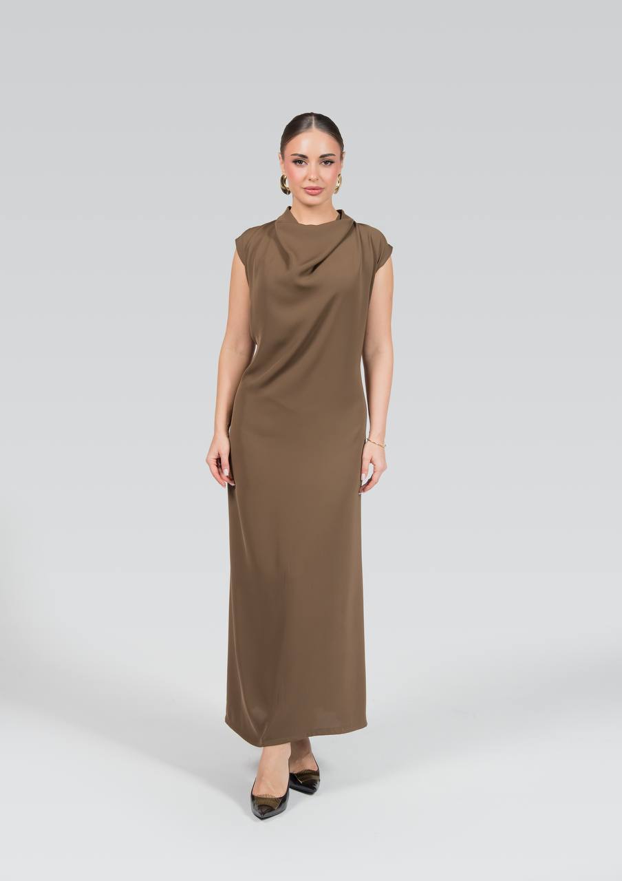 Brown crepe dress.C:259 Brown