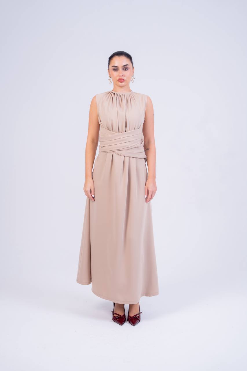 Beige crepe dress.C:266