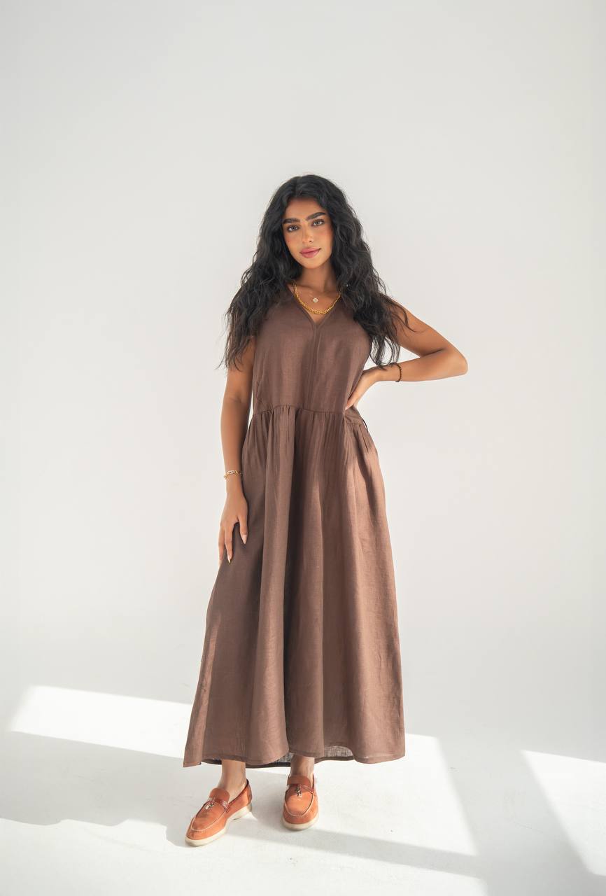 Brown Linen Dress C209 — free download