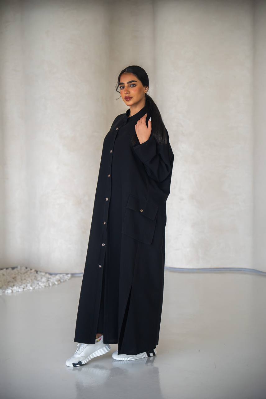Free size abaya, black crepe fabric C:6639 (Free size)