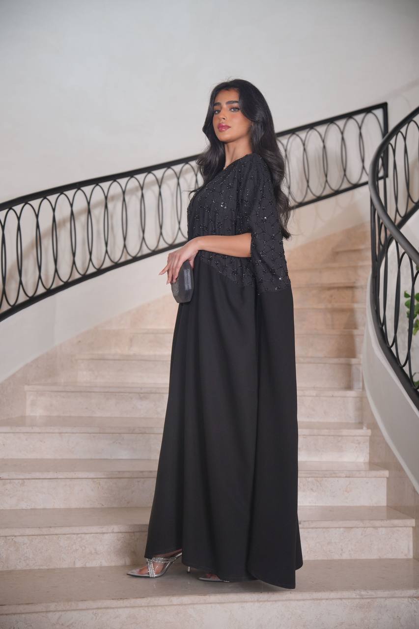 Lenin Daraa with hand embroidery with raw crepe fusion C:6615 Black