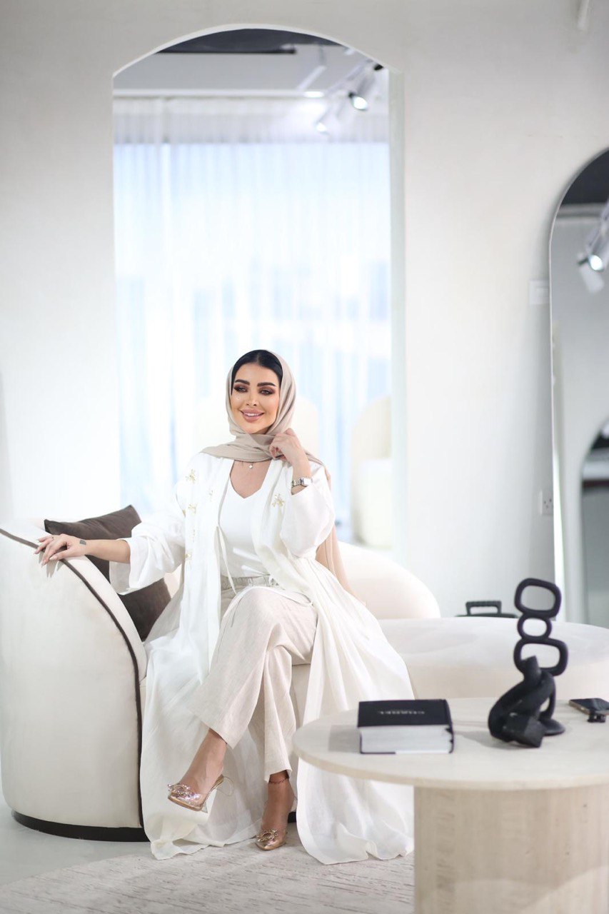 ABAYA LINEN WITH HANDMADE BEAT C;3026WHITE