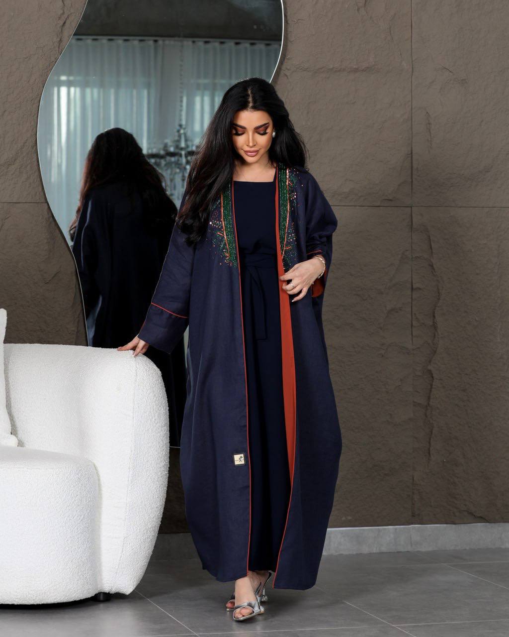 ABAYA BESHT LINEN WITH HANDMADE BEAT C:6439 (FREE SIZE)
