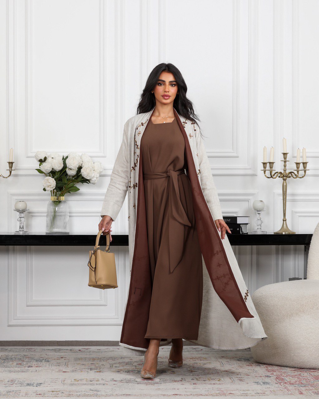 ABAYA BEAGE LINEN WITH PEARL C:6488 BREAGE