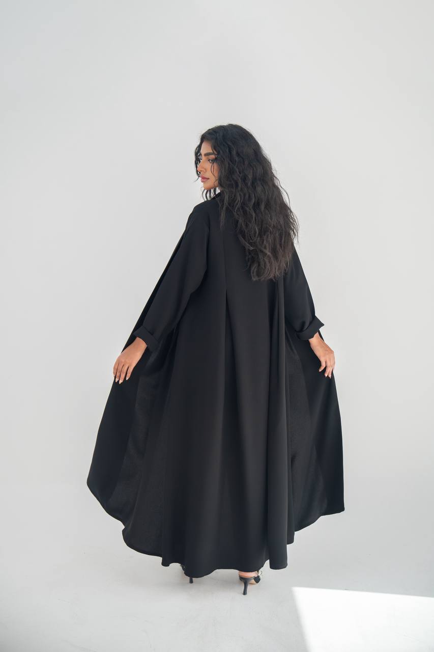 Black crepe abaya with pleats C:6649