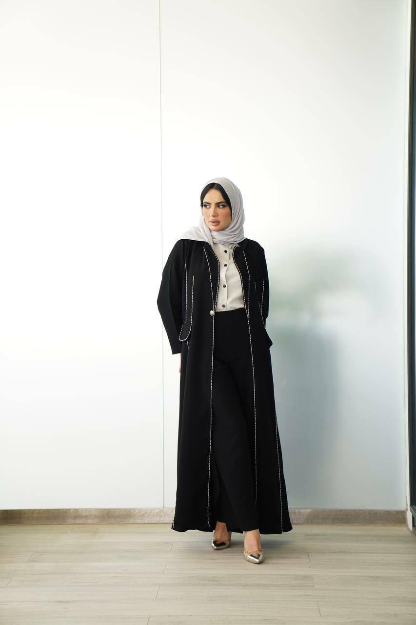 Black crepe abaya with hand sash C:6497