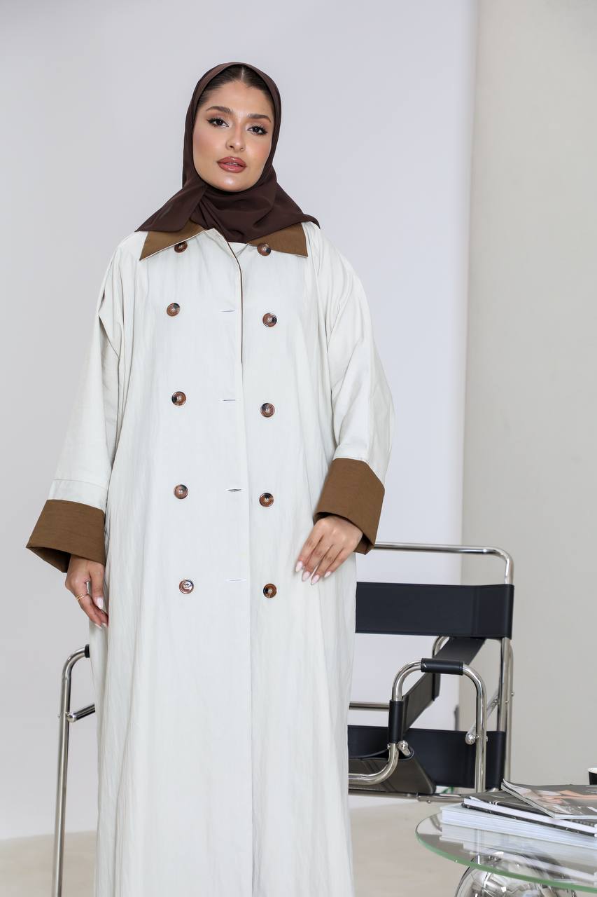Free size trench coat, beige with brown details C:6656 Beige