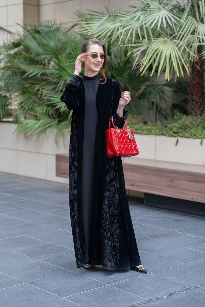 Black velvet abaya.C:6699