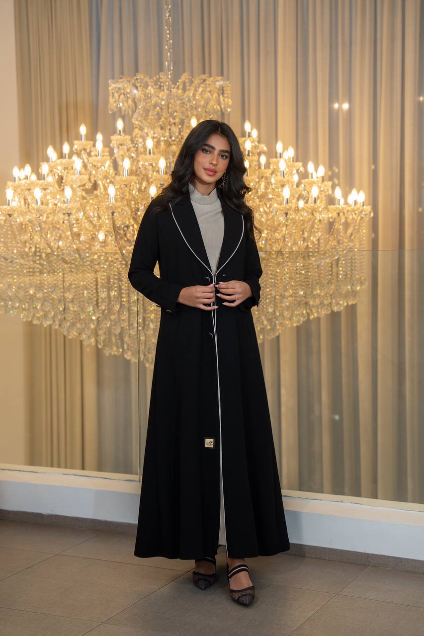 Black crepe blazer abaya. C:6707