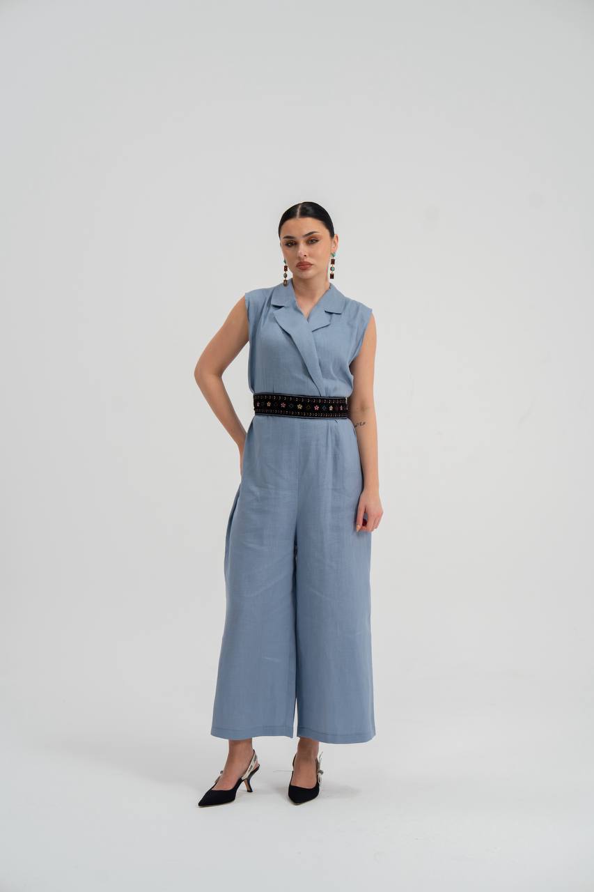 Grey Linen Jumpsuit. C:228 Gray