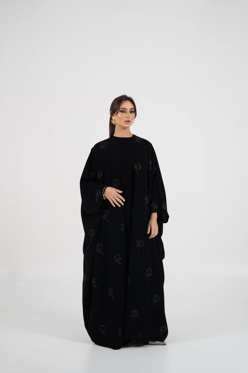 Black crepe abaya with beading and embroidery. C:6761