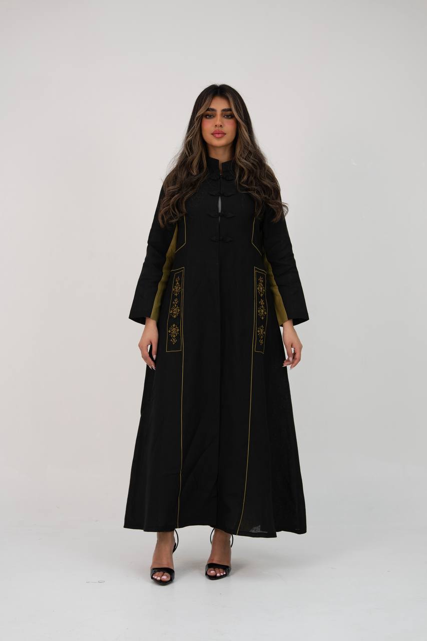عباية لينن باللون الاسود مع شك يدوي . C:6766