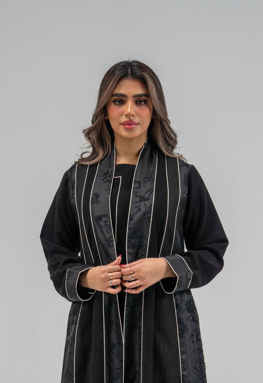 Black crepe fabric abaya with jacquard. C:6773