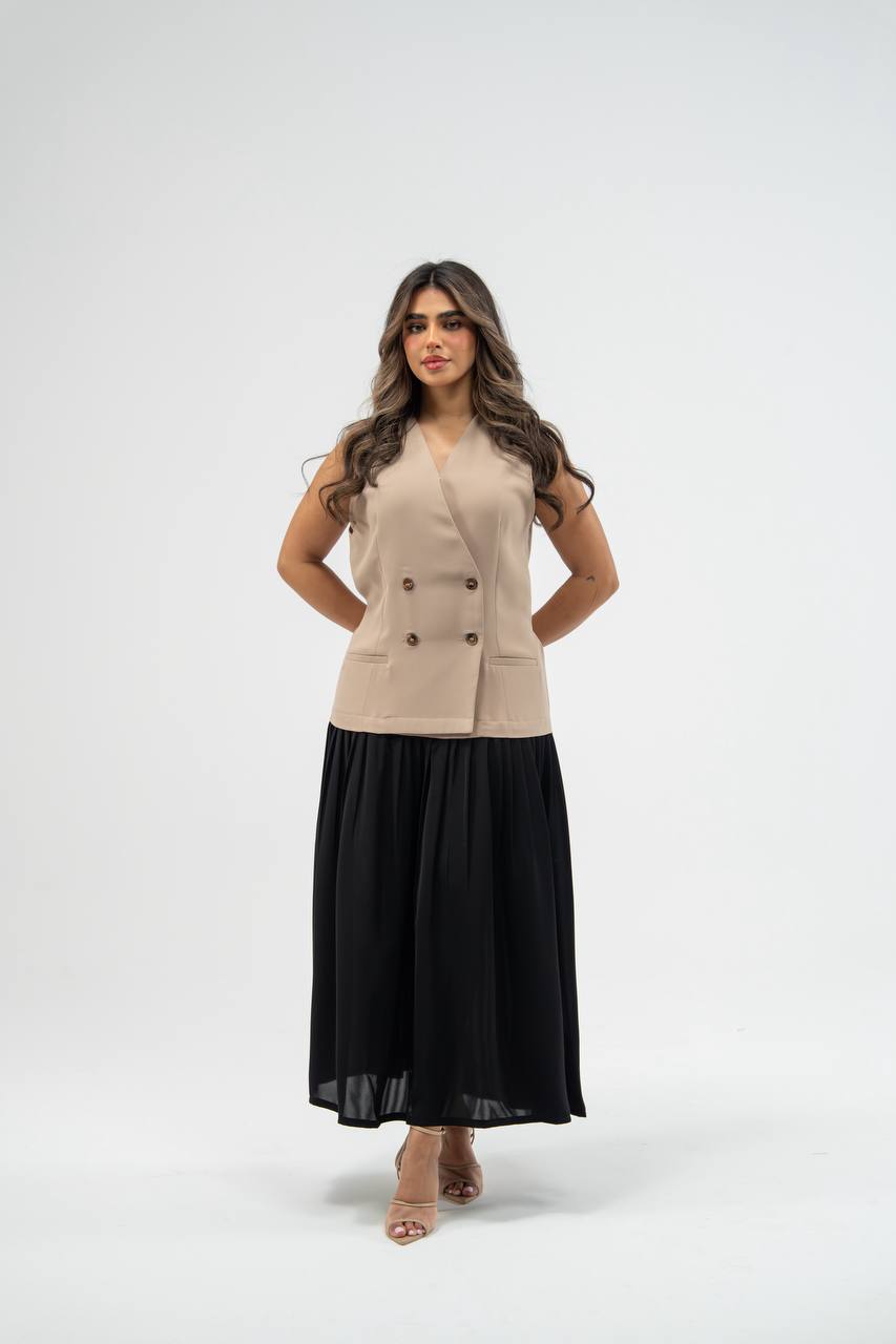 Crepe dress with linen. C:208 bige black