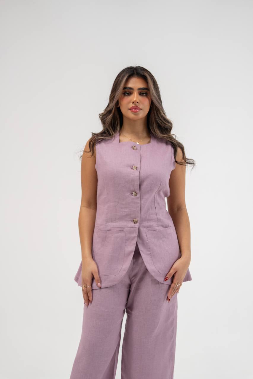 Vest and pants set, linen in purple.C:230 purple