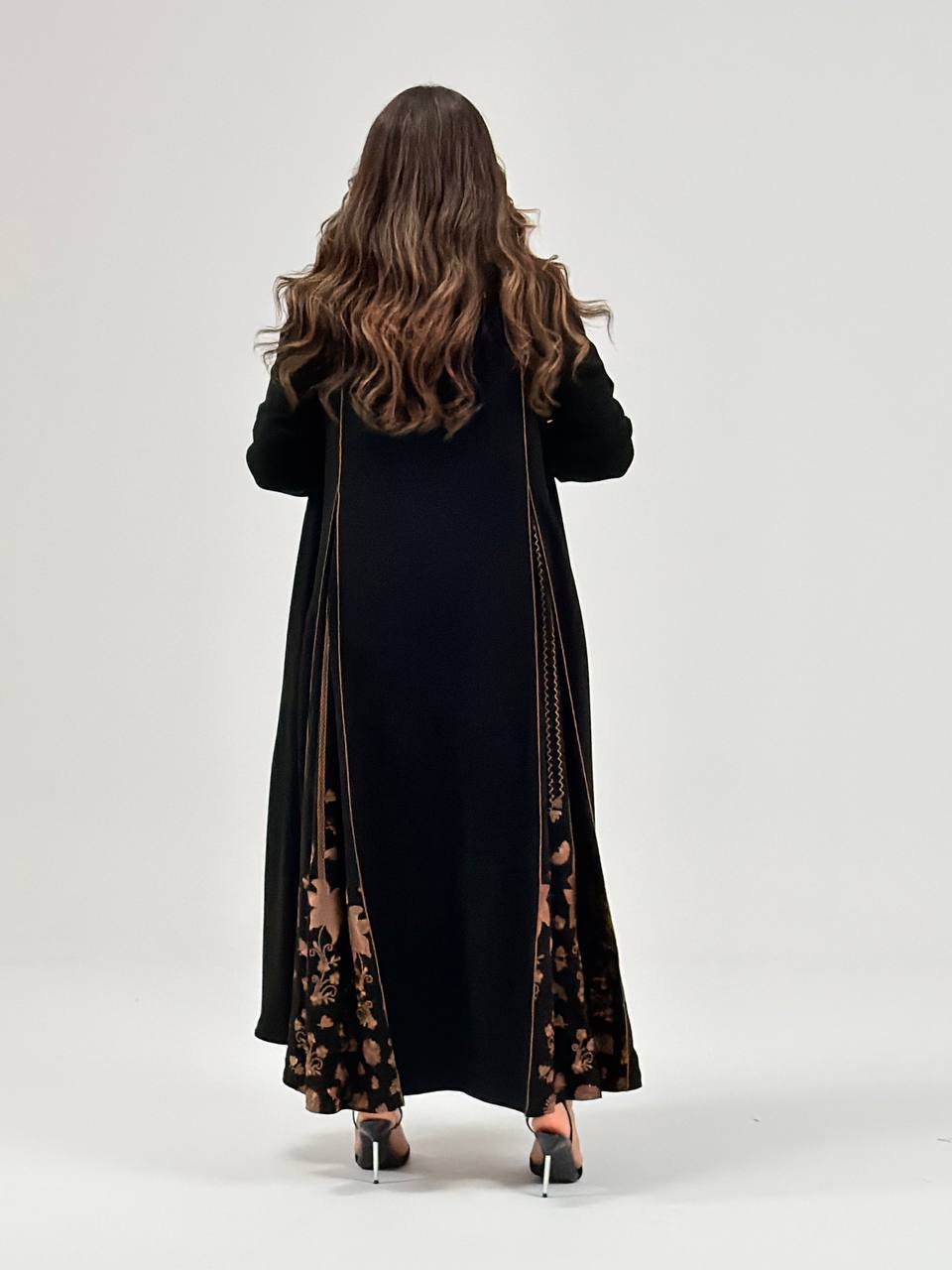 Black crepe abaya with embroidery. C:6770