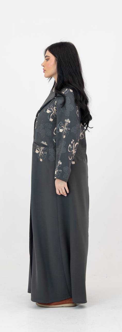 Crepe abaya in gray with embroidery. C:6765